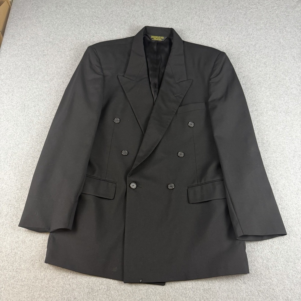 Vintage Embassy Square 100% Wool Double Breasted Blazer Black USA 42R
